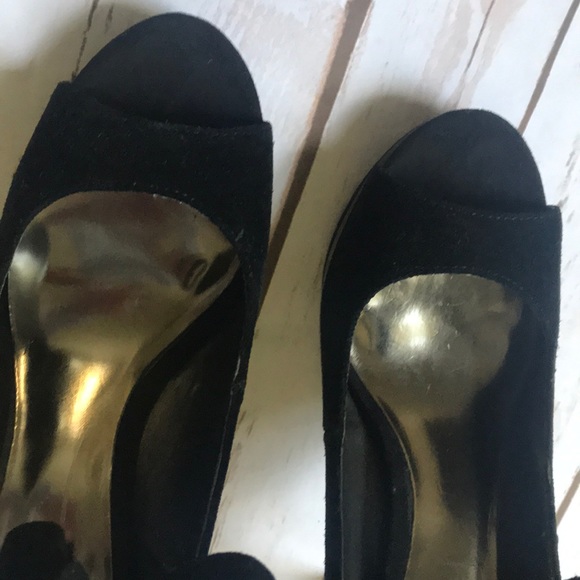 Sexy bootie heels w. bow shoes black suede size 9 - Picture 2 of 4